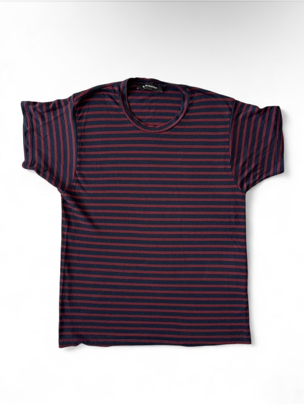 Reformation Navy/Burgundy Striped Crew Tee Short Sleeve - Size Small